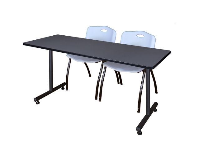 72 X 24 IN. T-BASE TRAINING SEMINAR TABLE- GREY, 2 M STACK CHAIRS- GREY <FONT COLOR=GREEN>-FREE SHIPPING-</FONT>