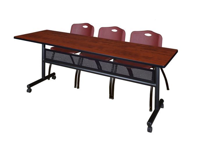 84 X 24 IN. FLIP-TOP PRIVACY NESTING TABLE- CHERRY, 2 M STACK CHAIRS- BURGUNDY <FONT COLOR=GREEN>-FREE SHIPPING-</FONT>