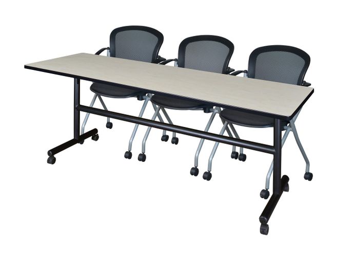 84 X 24 IN. FLIP-TOP TRAINING NESTING TABLE- MAPLE, 2 NESTING CHAIRS <FONT COLOR=GREEN>-FREE SHIPPING-</FONT>