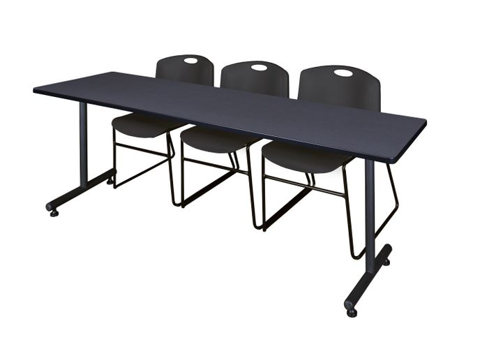 84 X 24 IN. T-BASE TRAINING SEMINAR TABLE- GREY, 2 STACK CHAIRS- BLACK <FONT COLOR=GREEN>-FREE SHIPPING-</FONT>