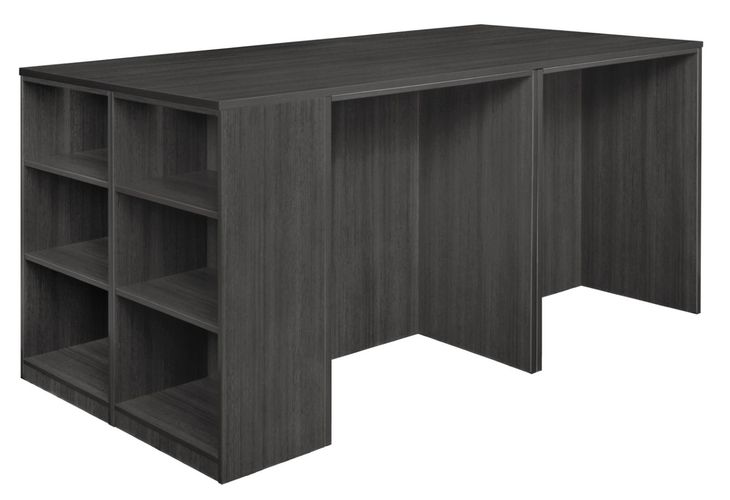 STAND UP DESK QUAD WITH BOOKCASE END- ASH GREY <FONT COLOR=GREEN>-FREE SHIPPING-</FONT>