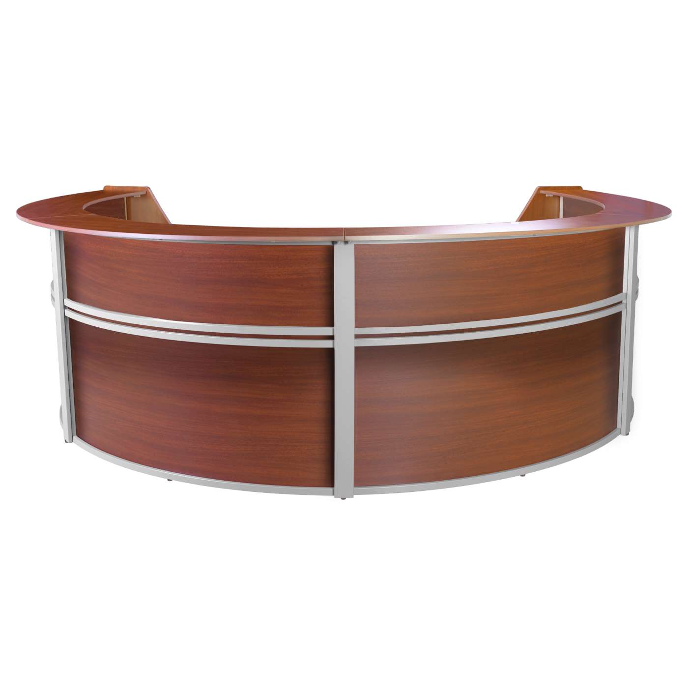 FOUR-UNIT RECEPTION CURVED DESK WORKSTATION “142W X 103D”- CHERRY <FONT COLOR=GREEN>-FREE SHIPPING-</FONT> FOUR-UNIT RECEPTION CURVED DESK WORKSTATION “142W X 103D”- CHERRY <FONT COLOR=GREEN>-FREE SHIPPING-</FONT>