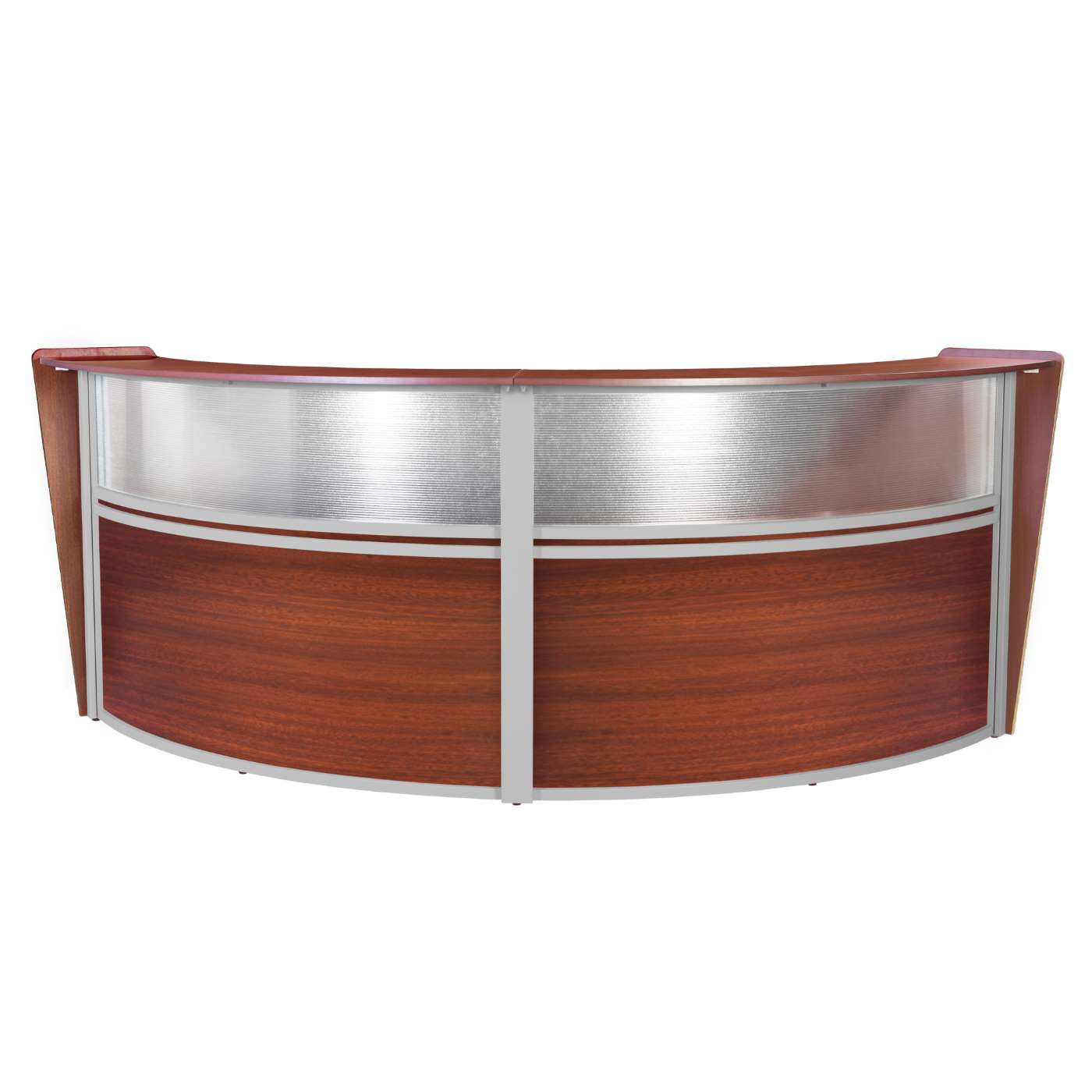 DOUBLE-UNIT RECEPTION CURVED DESK WORKSTATION “124.25W X 49D” - CHERRY <FONT COLOR=GREEN>-FREE SHIPPING-</FONT> DOUBLE-UNIT RECEPTION CURVED DESK WORKSTATION “124.25W X 49D” - CHERRY <FONT COLOR=GREEN>-FREE SHIPPING-</FONT>