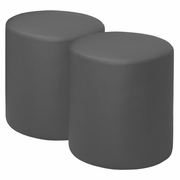 ROUND VINYL OTTOMAN (SET OF 2)- GREY <FONT COLOR=GREEN>-FREE SHIPPING-</FONT>