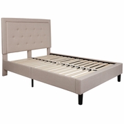 ROXBURY FULL SIZE TUFTED UPHOLSTERED PLATFORM BED IN BEIGE FABRIC: <font color=green>FREE SHIPPING!</font>