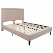 ROXBURY QUEEN SIZE TUFTED UPHOLSTERED PLATFORM BED IN BEIGE FABRIC <font color=green>FREE SHIPPING!</font>