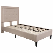 ROXBURY TWIN SIZE TUFTED UPHOLSTERED PLATFORM BED IN BEIGE FABRIC: <font color=green>FREE SHIPPING!</font>