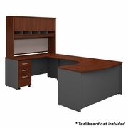 SERIES C 60W LEFT HANDED BOW FRONT U SHAPED DESK WITH HUTCH AND STORAGE IN HANSEN CHERRY <FONT COLOR=GREEN>-FREE SHIPPING-</FONT>