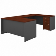 SERIES C 60W U SHAPED DESK WITH 3 DRAWER MOBILE FILE CABINET: HANSEN CHERRY/GRAPHITE GRAY <FONT COLOR=GREEN>-FREE SHIPPING-</FONT>