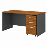 SERIES C 60W X 30D OFFICE DESK WITH 3 DRAWER MOBILE FILE CABINET: NATURAL CHERRY/GRAPHITE GRAY <FONT COLOR=GREEN>-FREE SHIPPING-</FONT>