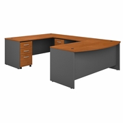 SERIES C 72W X 36D BOW FRONT U SHAPED DESK WITH MOBILE FILE CABINETS. VIDEO BELOW. <FONT COLOR=GREEN>-FREE SHIPPING-</FONT>