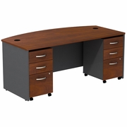 SERIES C BOW FRONT DESK WITH (2) 3 DRAWER MOBILE PEDESTALS.  <FONT COLOR=GREEN>-FREE SHIPPING-</FONT>