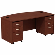 SERIES C BOW FRONT DESK WITH (2) 3 DRAWER MOBILE PEDESTALS.  <FONT COLOR=GREEN>-FREE SHIPPING-</FONT>
