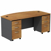 SERIES C BOW FRONT DESK WITH (2) 3 DRAWER MOBILE PEDESTALS.  <FONT COLOR=GREEN>-FREE SHIPPING-</FONT>
