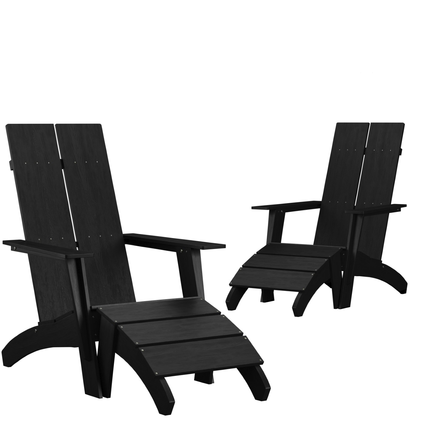 SET OF 2 SAWYER MODERN ALL-WEATHER POLY RESIN WOOD ADIRONDACK CHAIRS WITH FOOT RESTS IN BLACK <font color=green>FREE SHIPPING!</font> SET OF 2 SAWYER MODERN ALL-WEATHER POLY RESIN WOOD ADIRONDACK CHAIRS WITH FOOT RESTS IN BLACK <font color=green>FREE SHIPPING!</font>