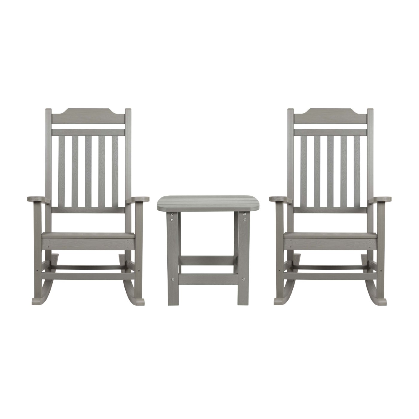 SET OF 2 WINSTON ALL-WEATHER POLY RESIN ROCKING CHAIRS WITH ACCENT SIDE TABLE IN GRAY <font color=green>FREE SHIPPING!</font> SET OF 2 WINSTON ALL-WEATHER POLY RESIN ROCKING CHAIRS WITH ACCENT SIDE TABLE IN GRAY <font color=green>FREE SHIPPING!</font>