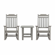 SET OF 2 WINSTON ALL-WEATHER POLY RESIN ROCKING CHAIRS WITH ACCENT SIDE TABLE IN GRAY <font color=green>FREE SHIPPING!</font>