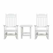 SET OF 2 WINSTON ALL-WEATHER POLY RESIN ROCKING CHAIRS WITH ACCENT SIDE TABLE IN WHITE: <font color=green>FREE SHIPPING!</font>