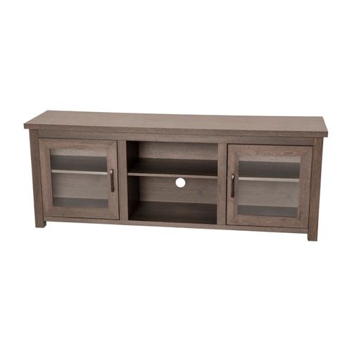 SHEFFIELD CLASSIC TV STAND UP TO 80" TVS - MODERN BLACK WASH FINISH WITH FULL GLASS DOORS  - 65" ENGINEERED WOOD FRAME - 3 SHELVES: <font color=green>FREE SHIPPING!</font>