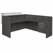 SINGLE PEDESTAL RECEPTION DESK WITH WHITE TRANSACTION TOP- ASH GREY <FONT COLOR=GREEN>-FREE SHIPPING-</FONT> SINGLE PEDESTAL RECEPTION DESK WITH WHITE TRANSACTION TOP- ASH GREY <FONT COLOR=GREEN>-FREE SHIPPING-</FONT>