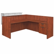 SINGLE PEDESTAL RECEPTION DESK WITH WHITE TRANSACTION TOP- CHERRY <FONT COLOR=GREEN>-FREE SHIPPING-</FONT>