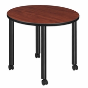 SMALL 30 IN. ROUND BREAKROOM TABLE- CHERRY TOP, BLACK MOBILE LEGS <FONT COLOR=GREEN>-FREE SHIPPING-</FONT>