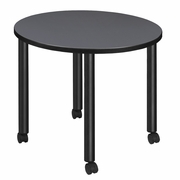 SMALL 30 IN. ROUND BREAKROOM TABLE- GREY TOP, BLACK MOBILE LEGS <FONT COLOR=GREEN>-FREE SHIPPING-</FONT>