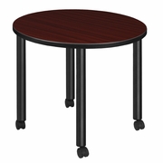 SMALL 30 IN. ROUND BREAKROOM TABLE- MAHOGANY TOP, BLACK MOBILE LEGS <FONT COLOR=GREEN>-FREE SHIPPING-</FONT>