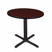 SMALL 30 IN. ROUND X-BASE BREAKROOM TABLE- MAHOGANY <FONT COLOR=GREEN>-FREE SHIPPING-</FONT>