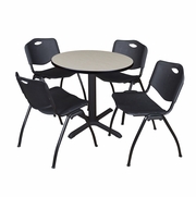 SMALL 30 IN. ROUND X-BASE BREAKROOM TABLE- MAPLE & 4 M STACK CHAIRS- BLACK <FONT COLOR=GREEN>-FREE SHIPPING-</FONT>
