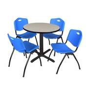 SMALL 30 IN. ROUND X-BASE BREAKROOM TABLE- MAPLE & 4 M STACK CHAIRS- BLUE <FONT COLOR=GREEN>-FREE SHIPPING-</FONT>