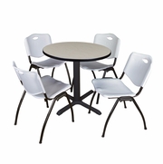SMALL 30 IN. ROUND X-BASE BREAKROOM TABLE- MAPLE & 4 M STACK CHAIRS- GREY <FONT COLOR=GREEN>-FREE SHIPPING-</FONT>