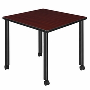 SMALL 30 IN. SQUARE BREAKROOM TABLE- MAHOGANY TOP, BLACK MOBILE LEGS <FONT COLOR=GREEN>-FREE SHIPPING-</FONT>