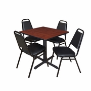 SMALL 30 IN. SQUARE X-BASE BREAKROOM TABLE- CHERRY & 4 RESTAURANT STACK CHAIRS- BLACK <FONT COLOR=GREEN>-FREE SHIPPING-</FONT>