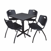 SMALL 30 IN. SQUARE X-BASE BREAKROOM TABLE- GREY & 4 M STACK CHAIRS- BLACK <FONT COLOR=GREEN>-FREE SHIPPING-</FONT>