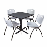 SMALL 30 IN. SQUARE X-BASE BREAKROOM TABLE- GREY & 4 M STACK CHAIRS- GREY <FONT COLOR=GREEN>-FREE SHIPPING-</FONT>