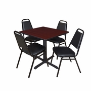 SMALL 30 IN. SQUARE X-BASE BREAKROOM TABLE- MAHOGANY & 4 RESTAURANT STACK CHAIRS- BLACK <FONT COLOR=GREEN>-FREE SHIPPING-</FONT>