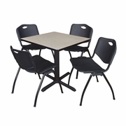 SMALL 30 IN. SQUARE X-BASE BREAKROOM TABLE- MAPLE & 4 M STACK CHAIRS- BLACK <FONT COLOR=GREEN>-FREE SHIPPING-</FONT>