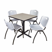 SMALL 30 IN. SQUARE X-BASE BREAKROOM TABLE- MAPLE & 4 M STACK CHAIRS- GREY <FONT COLOR=GREEN>-FREE SHIPPING-</FONT>