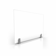 SOCIAL DISTANCING BARRIER SHIELD IN FROSTED GLASS CAN BE CLEANED W/VIRUS KILLING PRODUCTS. THIS SNEEZE GUARD MOUNTS TO EDGE OF EXISTING DESK W/CLAMPS. BY ERGONOMIC HOME:
