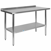 STAINLESS STEEL 18  GAUGE PREP AND WORK TABLE WITH 1.5" BACKSPLASH AND UNDERSHELF - NSF CERTIFIED - 48"W X 24"D X 36"H <font color=green>FREE SHIPPING!</font>