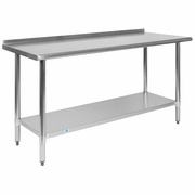 STAINLESS STEEL 18  GAUGE PREP AND WORK TABLE WITH 1.5" BACKSPLASH AND UNDERSHELF - NSF CERTIFIED - 60"W X 24"D X 36"H: <font color=green>FREE SHIPPING!</font>