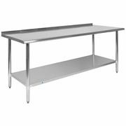 STAINLESS STEEL 18  GAUGE PREP AND WORK TABLE WITH 1.5" BACKSPLASH AND UNDERSHELF - NSF CERTIFIED - 72"W X 30"D X 36"H: <font color=green>FREE SHIPPING!</font>