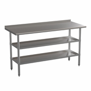 STAINLESS STEEL 18 GAUGE WORK TABLE WITH 1.5" BACKSPLASH AND 2 UNDERSHELVES - 60"W X 24"D X 36"H, NSF <font color=green>FREE SHIPPING!</font>