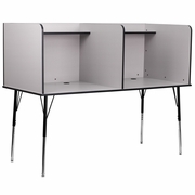 STAND-ALONE DOUBLE STUDY CARREL WITH TOP SHELF - HEIGHT ADJUSTABLE LEGS AND WIRE MANAGEMENT GROMMET - NEBULA GREY FINISH: <font color=green>FREE SHIPPING!</font>