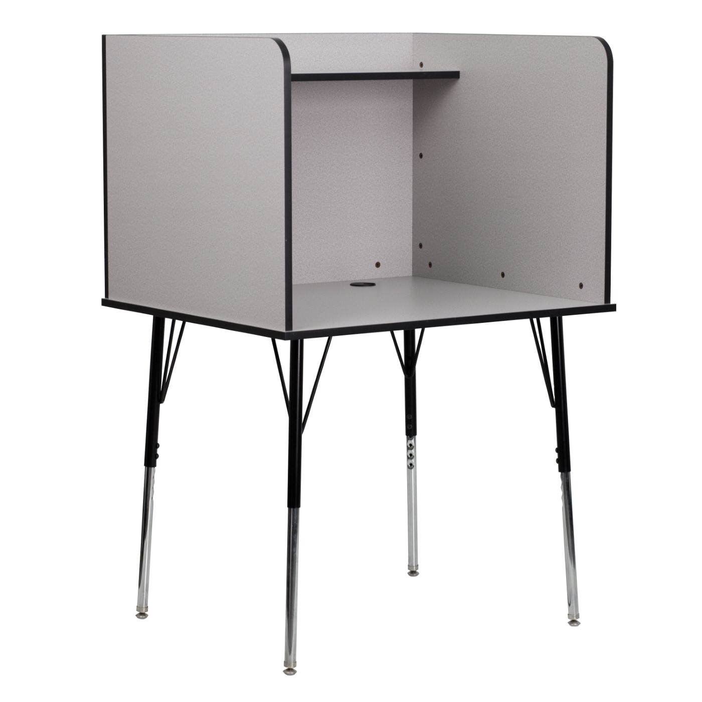 STAND-ALONE STUDY CARREL WITH TOP SHELF - HEIGHT ADJUSTABLE LEGS AND WIRE MANAGEMENT GROMMET - NEBULA GREY FINISH: <font color=green>FREE SHIPPING!</font> STAND-ALONE STUDY CARREL WITH TOP SHELF - HEIGHT ADJUSTABLE LEGS AND WIRE MANAGEMENT GROMMET - NEBULA GREY FINISH: <font color=green>FREE SHIPPING!</font>