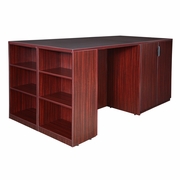 STAND UP 2 STORAGE CABINET/ 2 DESK QUAD WITH BOOKCASE END- MAHOGANY <FONT COLOR=GREEN>-FREE SHIPPING-</FONT>