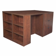 STAND UP LATERAL FILE/ 3 DESK QUAD WITH BOOKCASE END- CHERRY <FONT COLOR=GREEN>-FREE SHIPPING-</FONT>