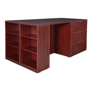 STAND UP LATERAL FILE/ 3 DESK QUAD WITH BOOKCASE END- MAHOGANY <FONT COLOR=GREEN>-FREE SHIPPING-</FONT>