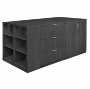 STAND UP LATERAL FILE/ 3 STORAGE CABINET QUAD WITH BOOKCASE END- ASH GREY <FONT COLOR=GREEN>-FREE SHIPPING-</FONT>